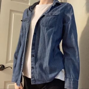 Blue button up long sleeve shirt